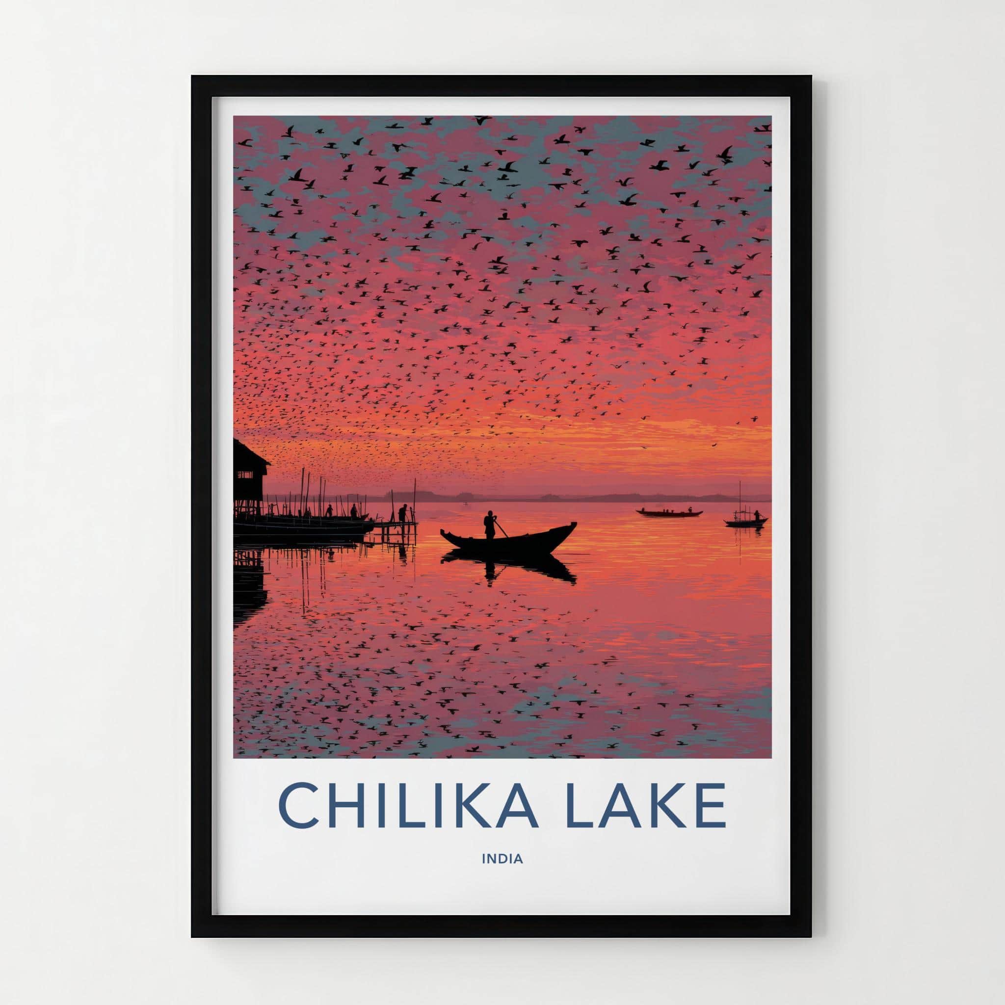 Chilika Lake Poster - India Travel Art - Odisha birds vibrant sunset Wall Decor