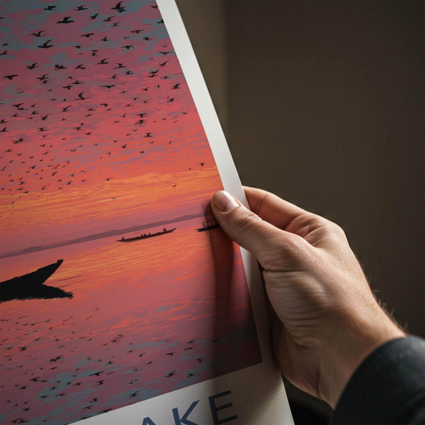 Chilika Lake Poster - India Travel Art - Odisha birds vibrant sunset Wall Decor