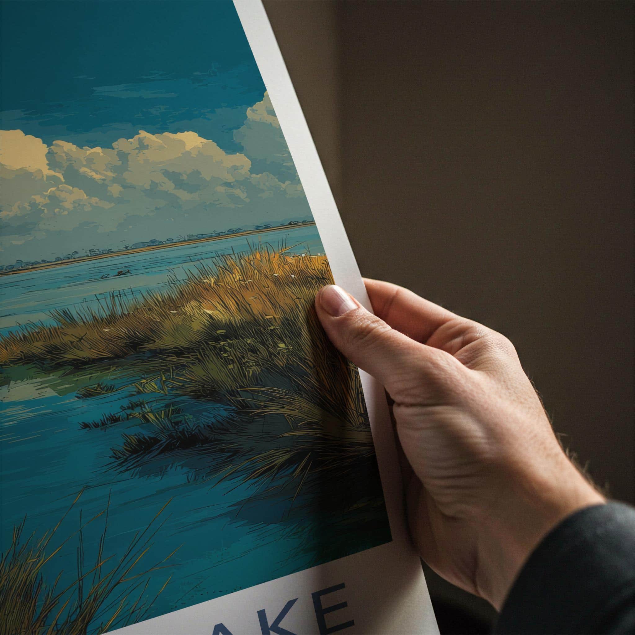Chilika Lake Poster - India Travel Art - Odisha Lakeside Boats Sailing Home Decor