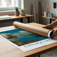 Chilika Lake Poster - India Travel Art - Odisha Lakeside Boats Sailing Home Decor