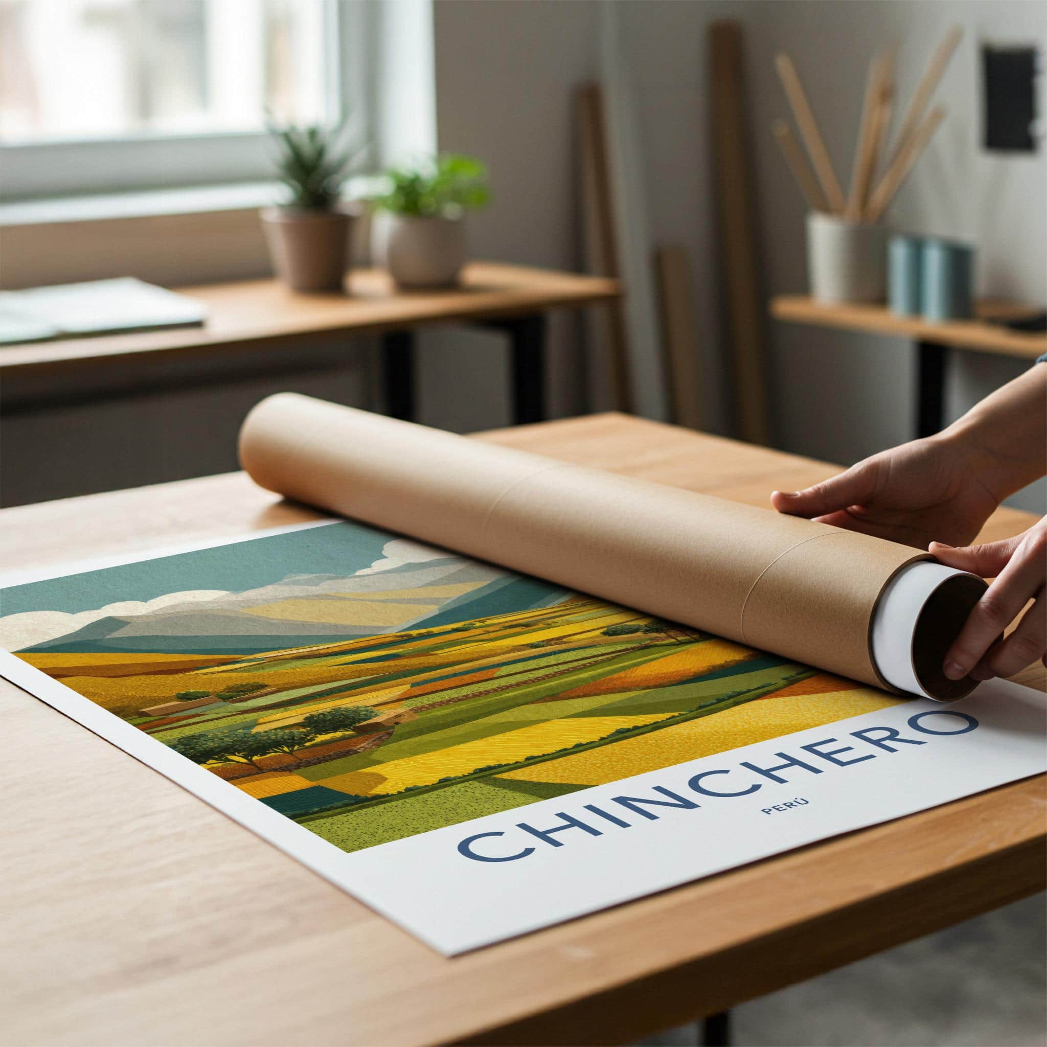 Chinchero Poster - Peru Travel Art - Vibrant farm terraces Home Decor