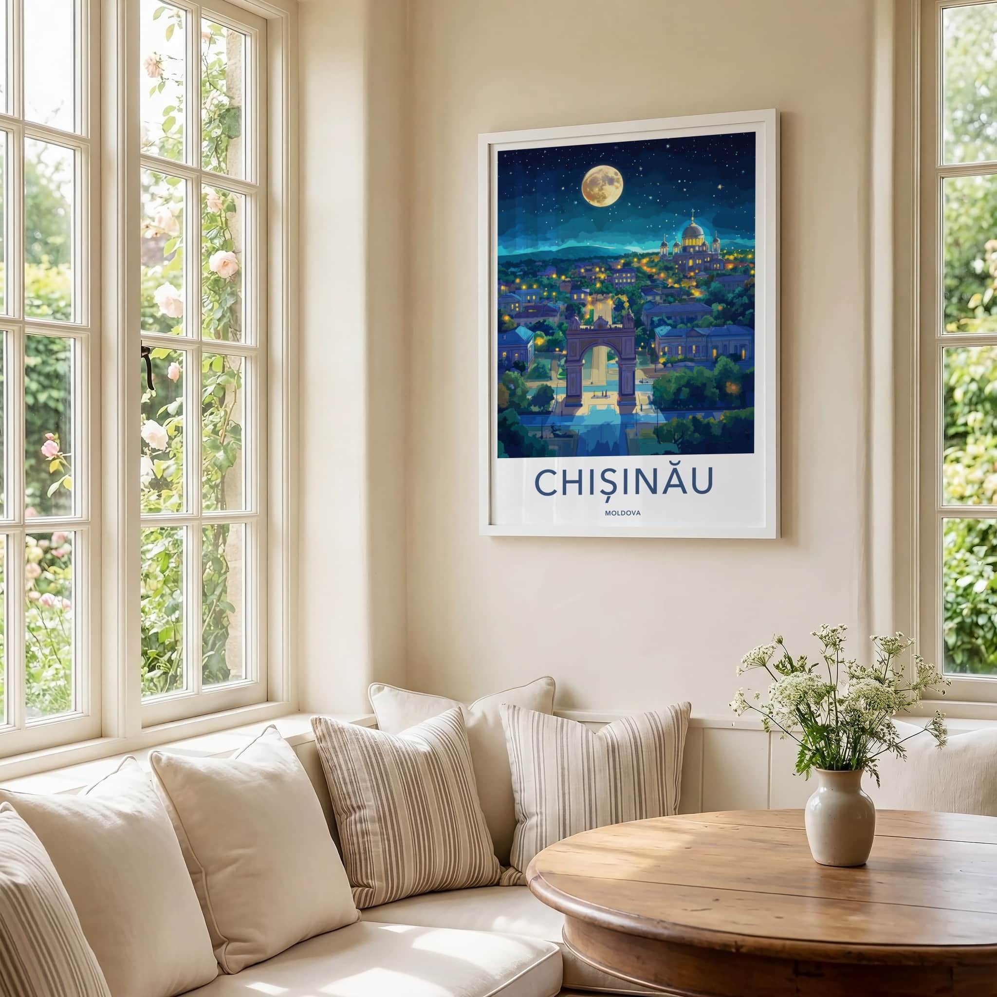 Chisinau Poster - Moldova Travel Art - Moonlit Arch Cathedral Home Decor