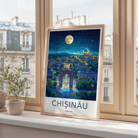 Chisinau Poster - Moldova Travel Art - Moonlit Arch Cathedral Home Decor