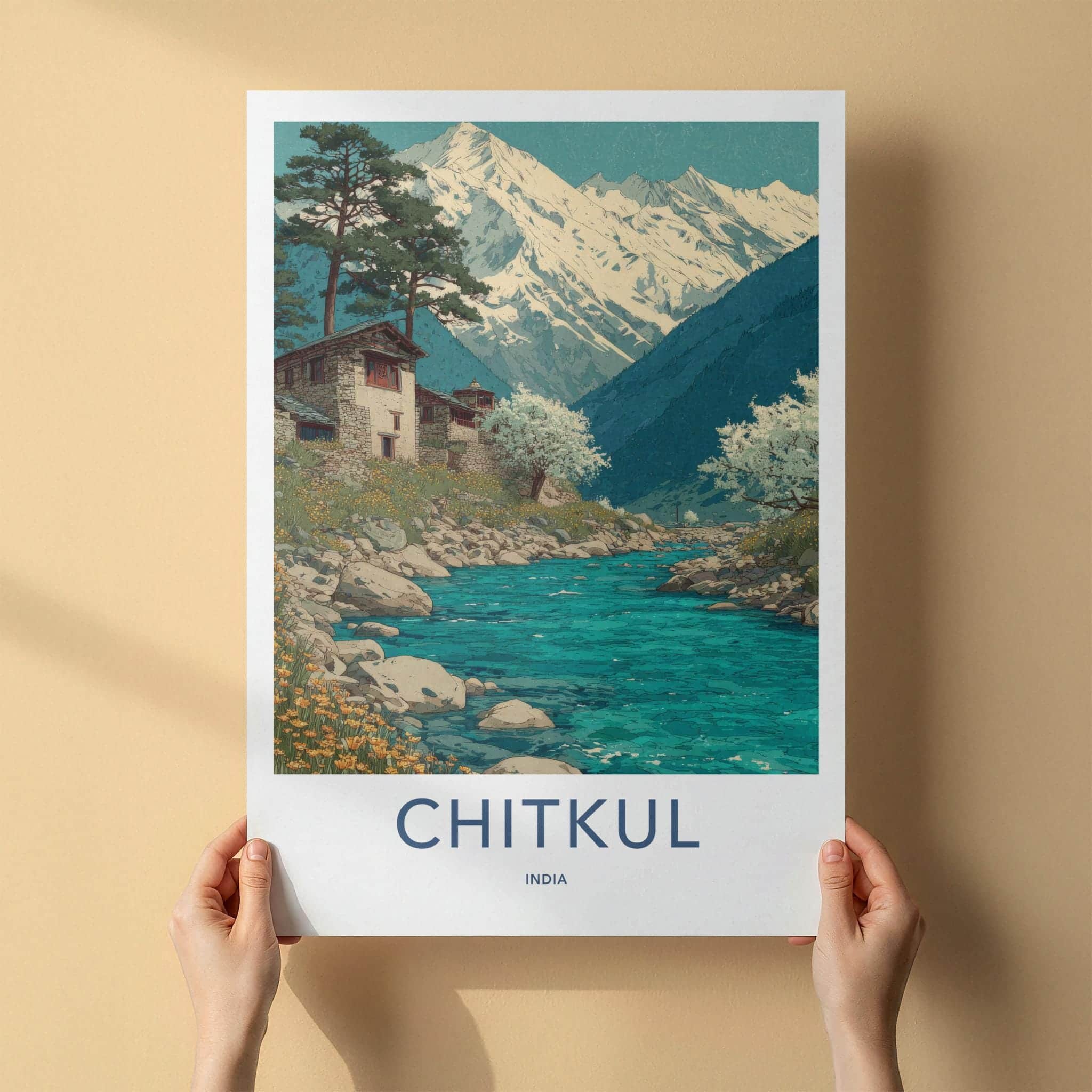 Chitkul Poster - India Scenic Art - Himachal Himalayan River Wall Decor