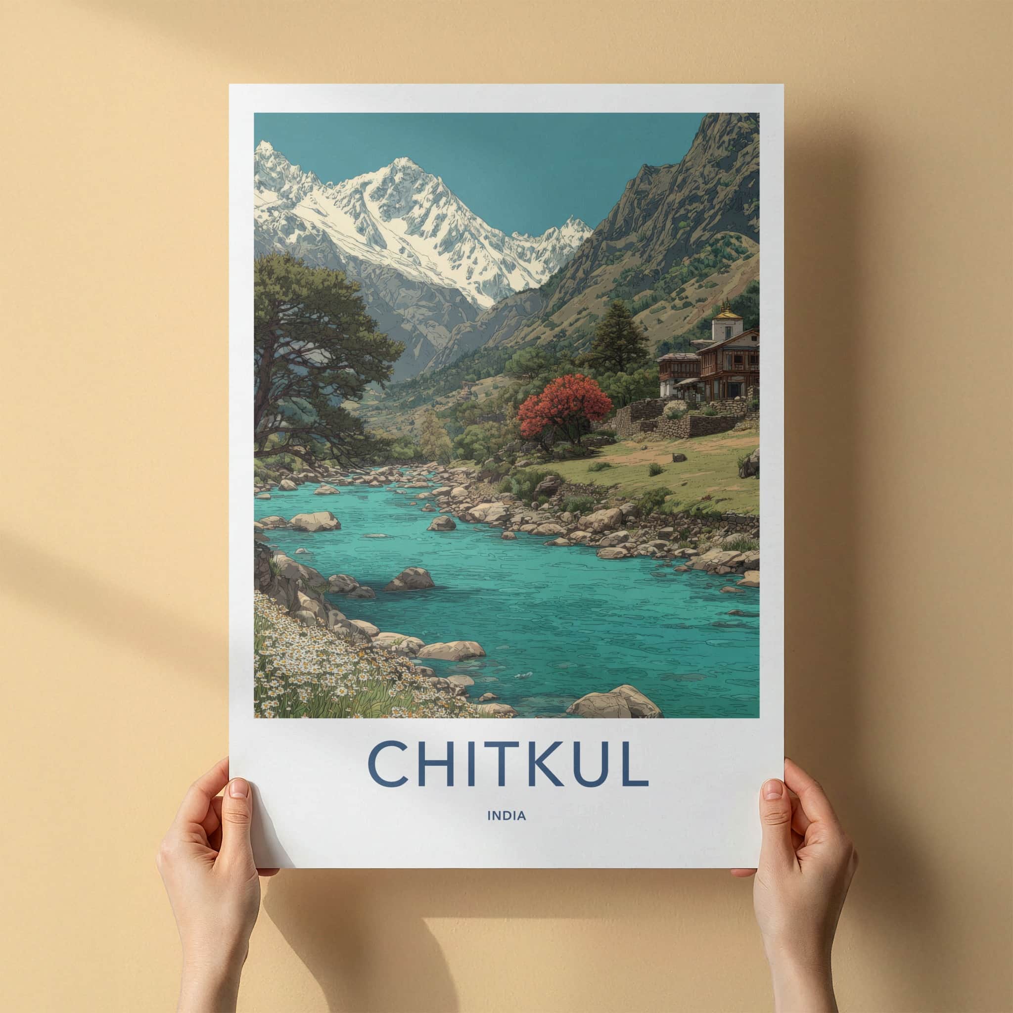 Chitkul Poster - India Travel Art - Himachal Pradesh Himalayan Village Home Decor