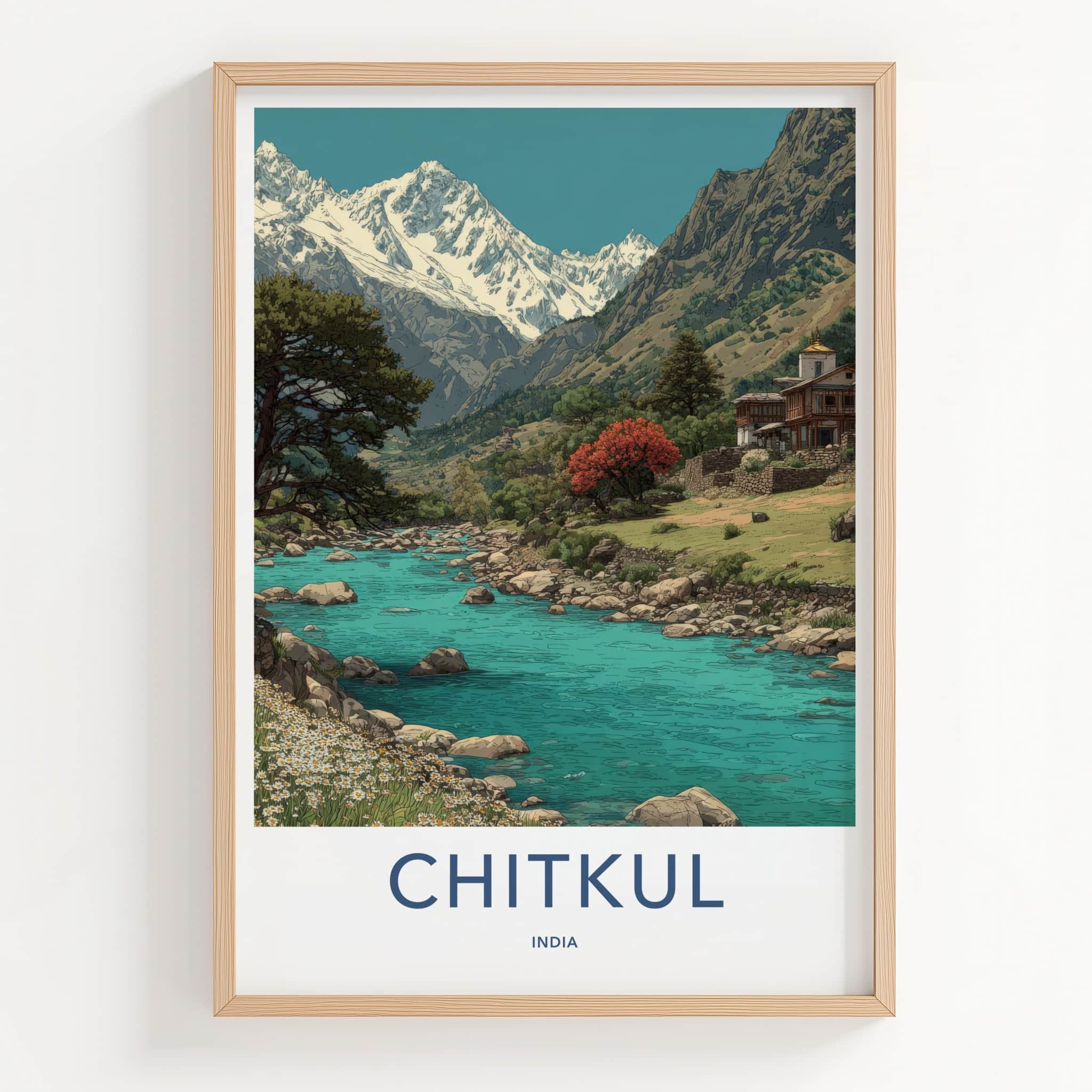 Chitkul Poster - India Travel Art - Himachal Pradesh Himalayan Village Home Decor