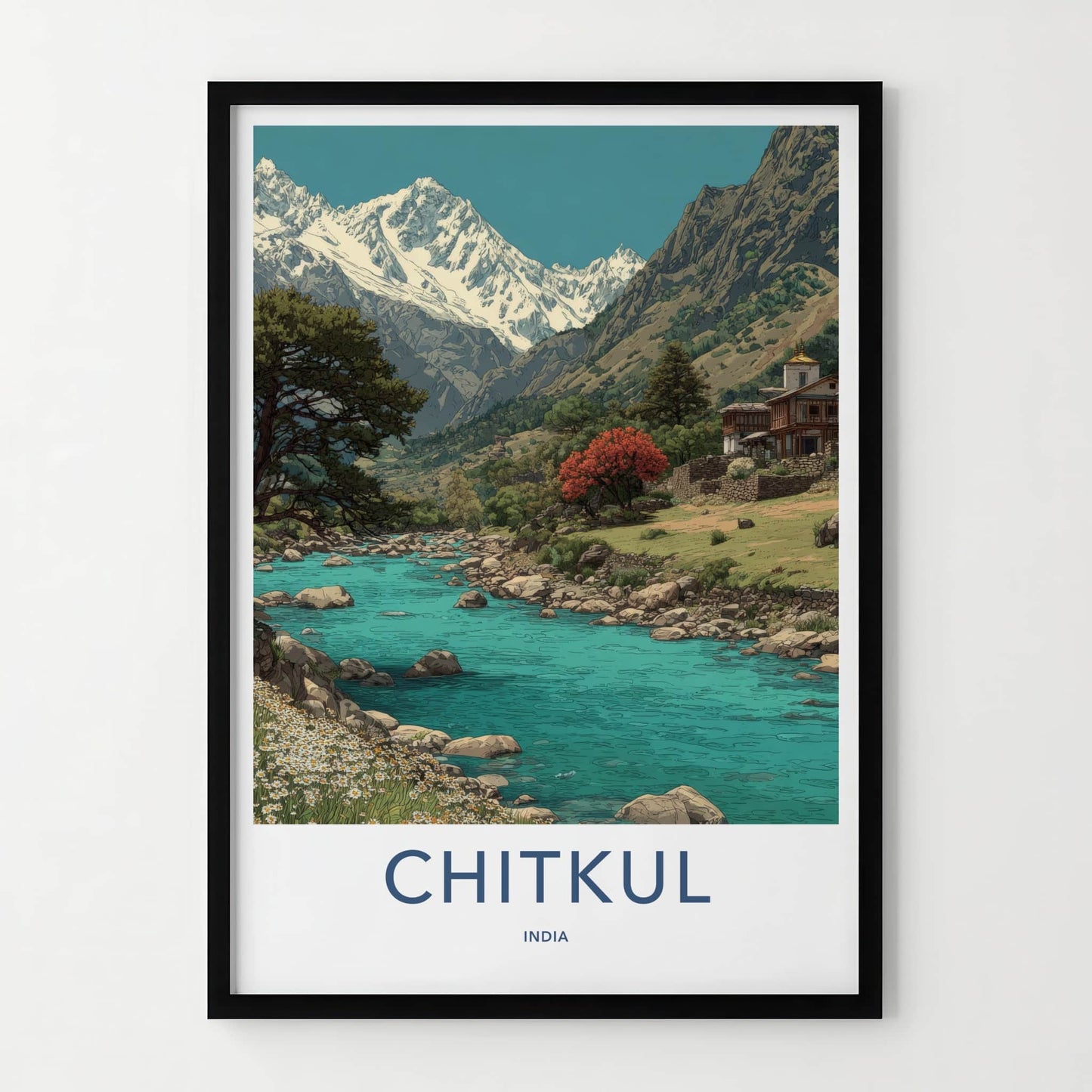 Chitkul Poster - India Travel Art - Himachal Pradesh Himalayan Village Home Decor