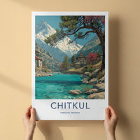 Chitkul Poster - India Travel Art - Himachal Pradesh Mountain River Home Decor