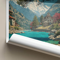 Chitkul Poster - India Travel Art - Himachal Pradesh Mountain River Home Decor