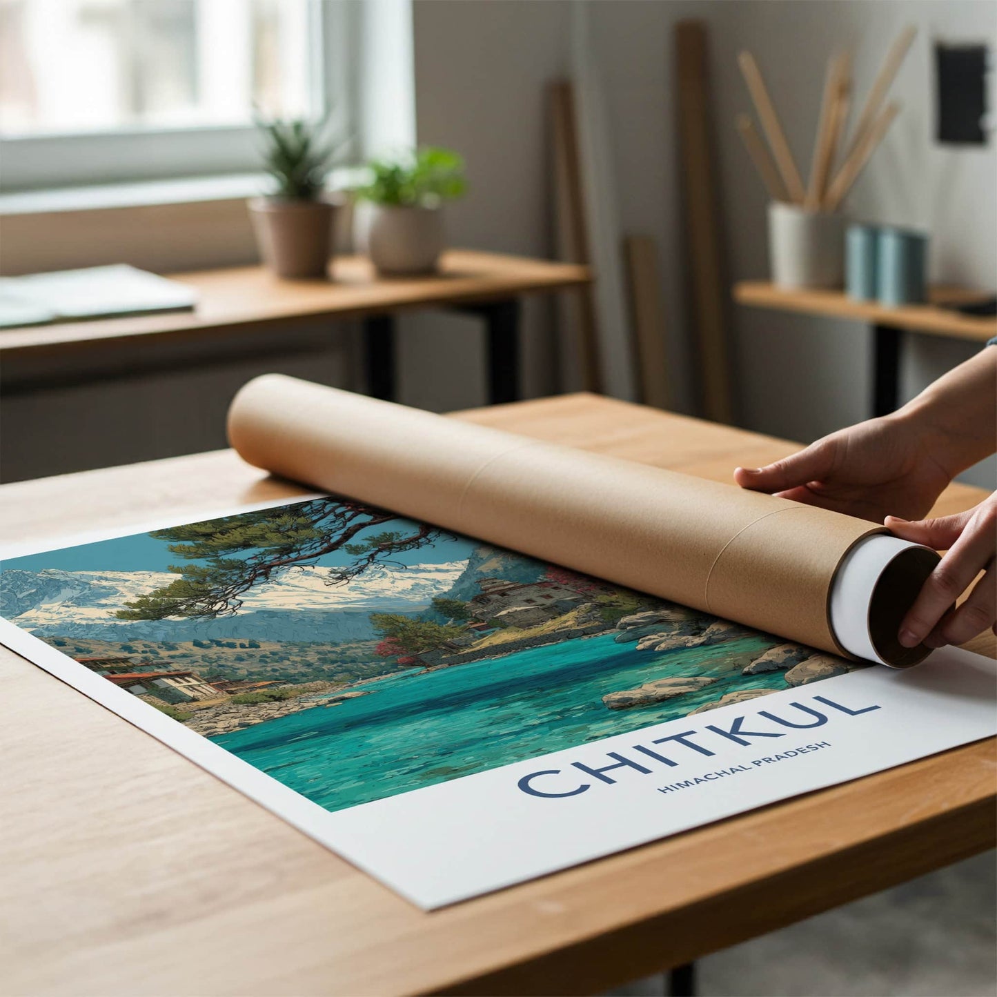 Chitkul Poster - India Travel Art - Himachal Pradesh Mountain River Home Decor