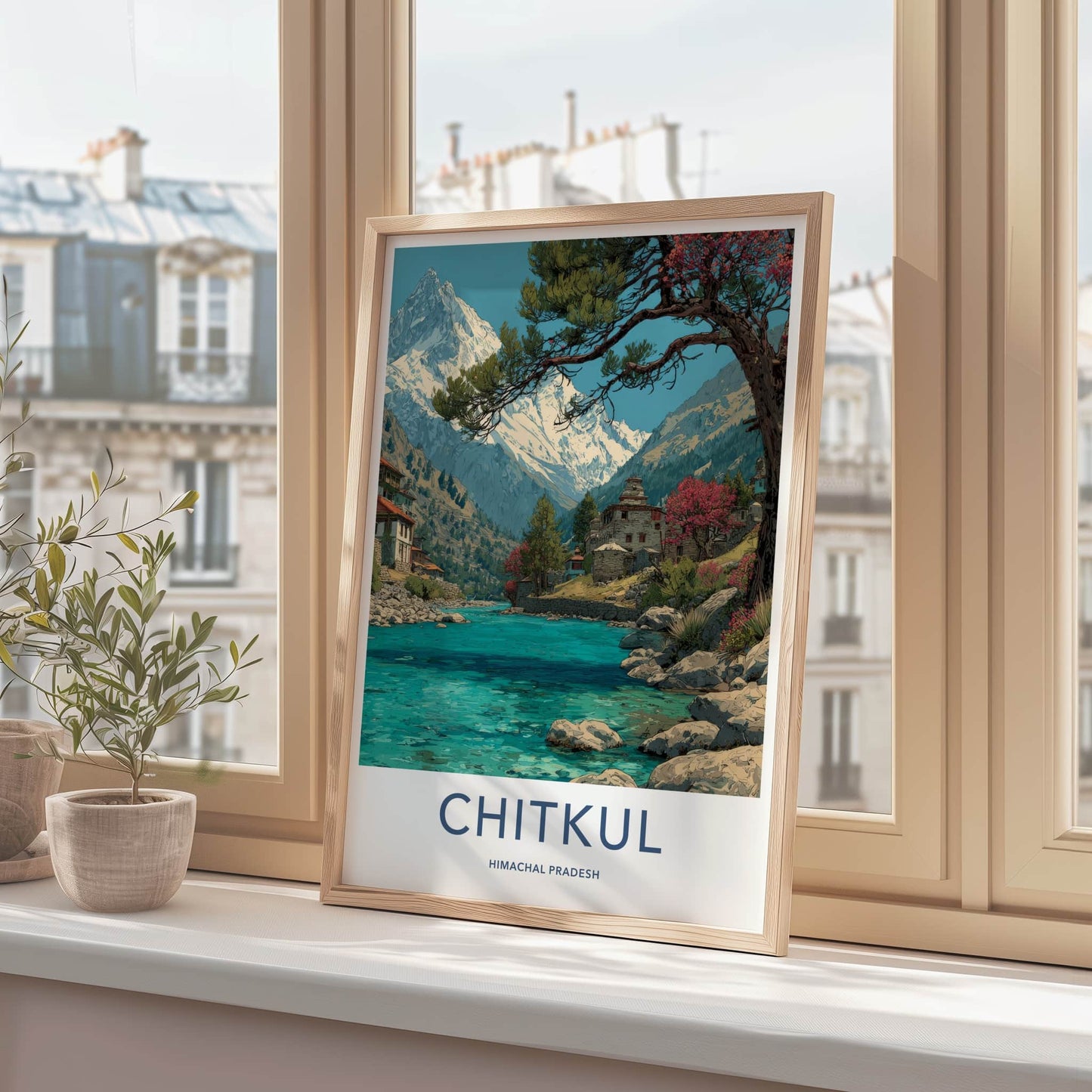 Chitkul Poster - India Travel Art - Himachal Pradesh Mountain River Home Decor