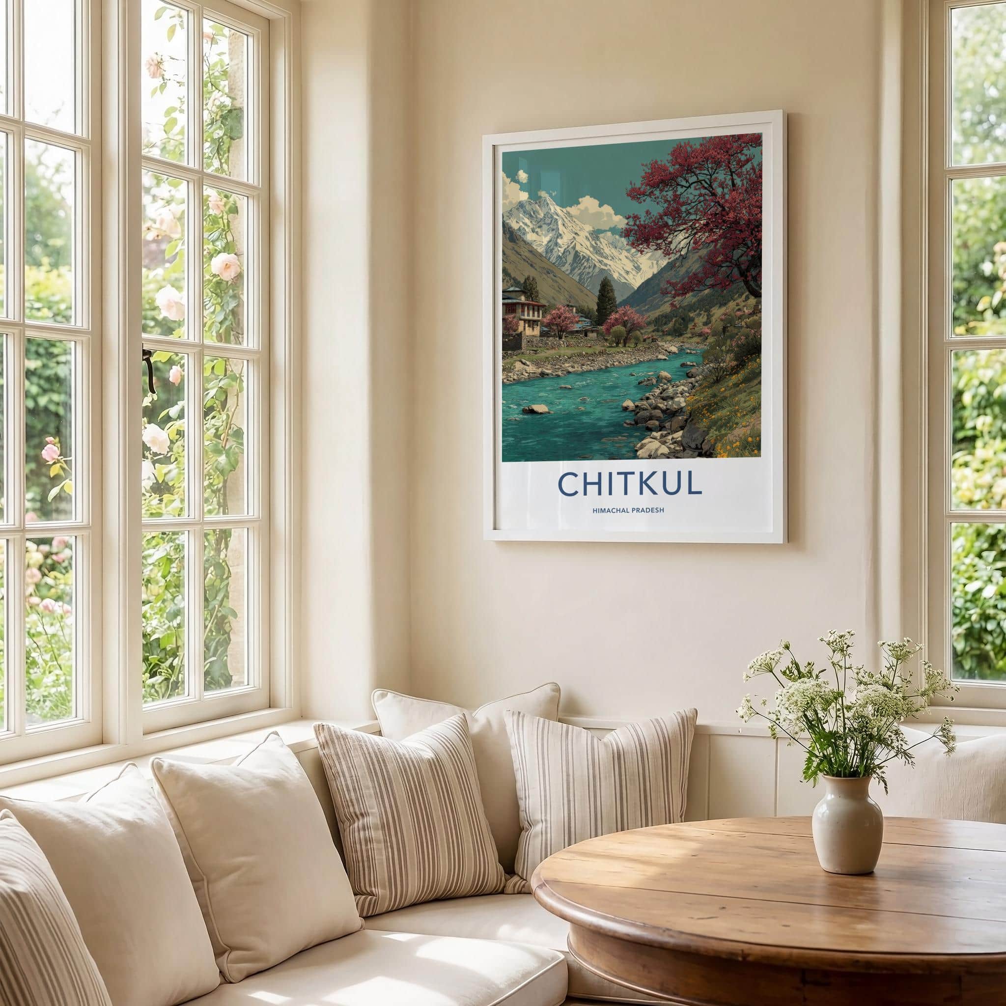 Chitkul Poster - India Travel Art - Himlayan river village Home Decor