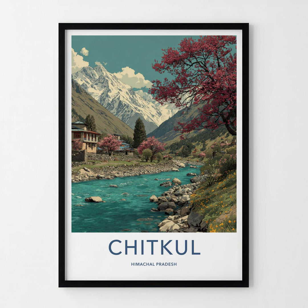 Chitkul Poster - India Travel Art - Himlayan river village Home Decor