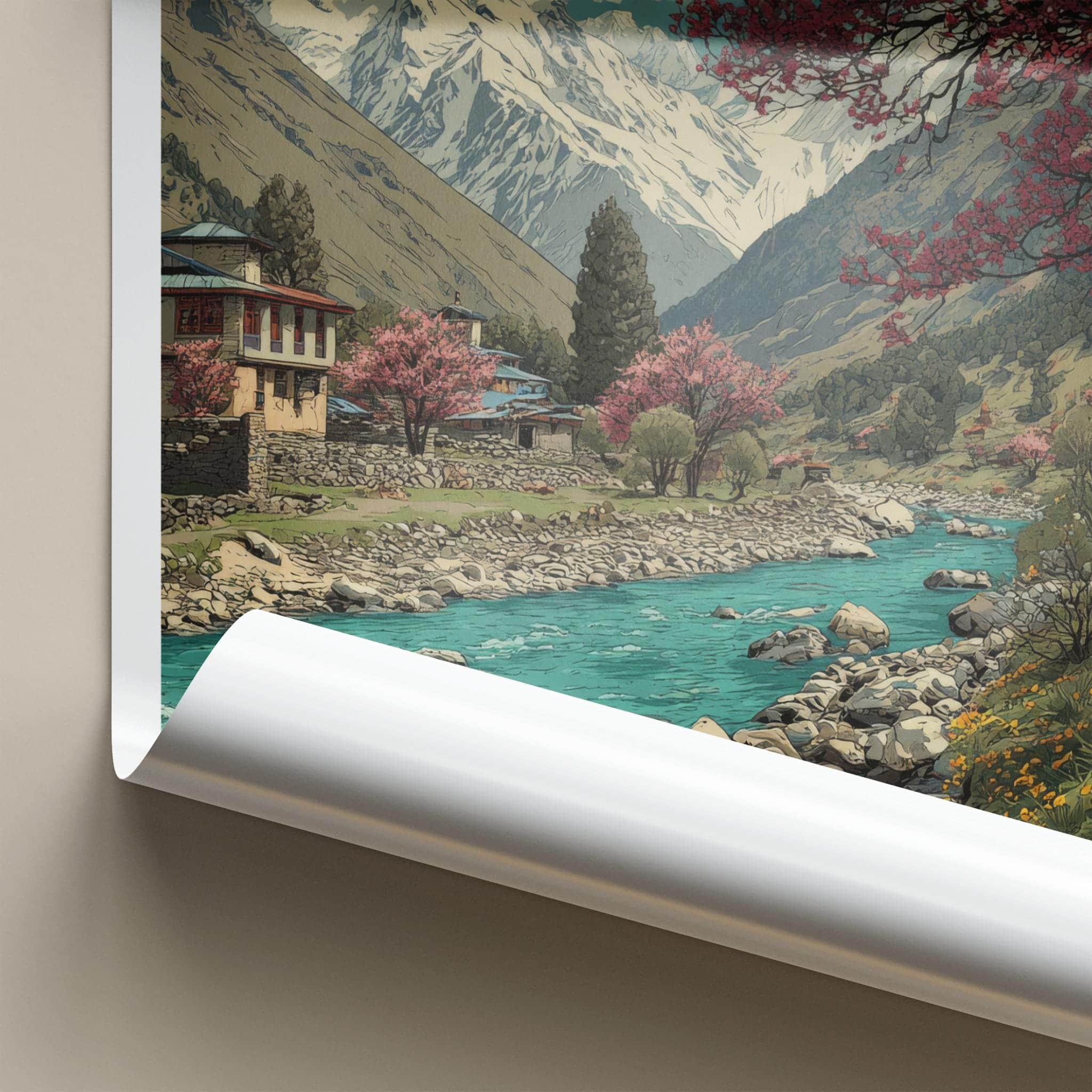 Chitkul Poster - India Travel Art - Himlayan river village Home Decor