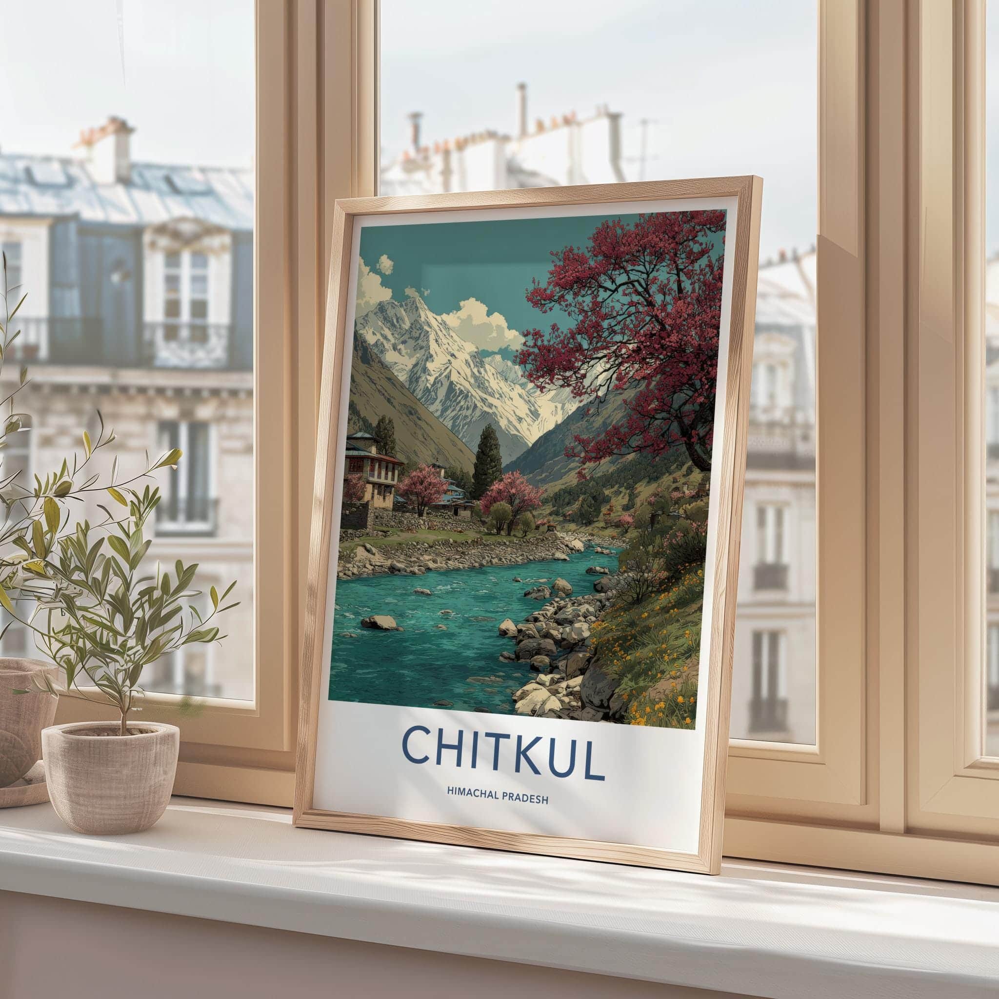 Chitkul Poster - India Travel Art - Himlayan river village Home Decor