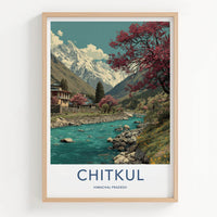 Chitkul Poster - India Travel Art - Himlayan river village Home Decor