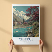 Chitkul Poster - India Travel Art - Himlayan river village Home Decor