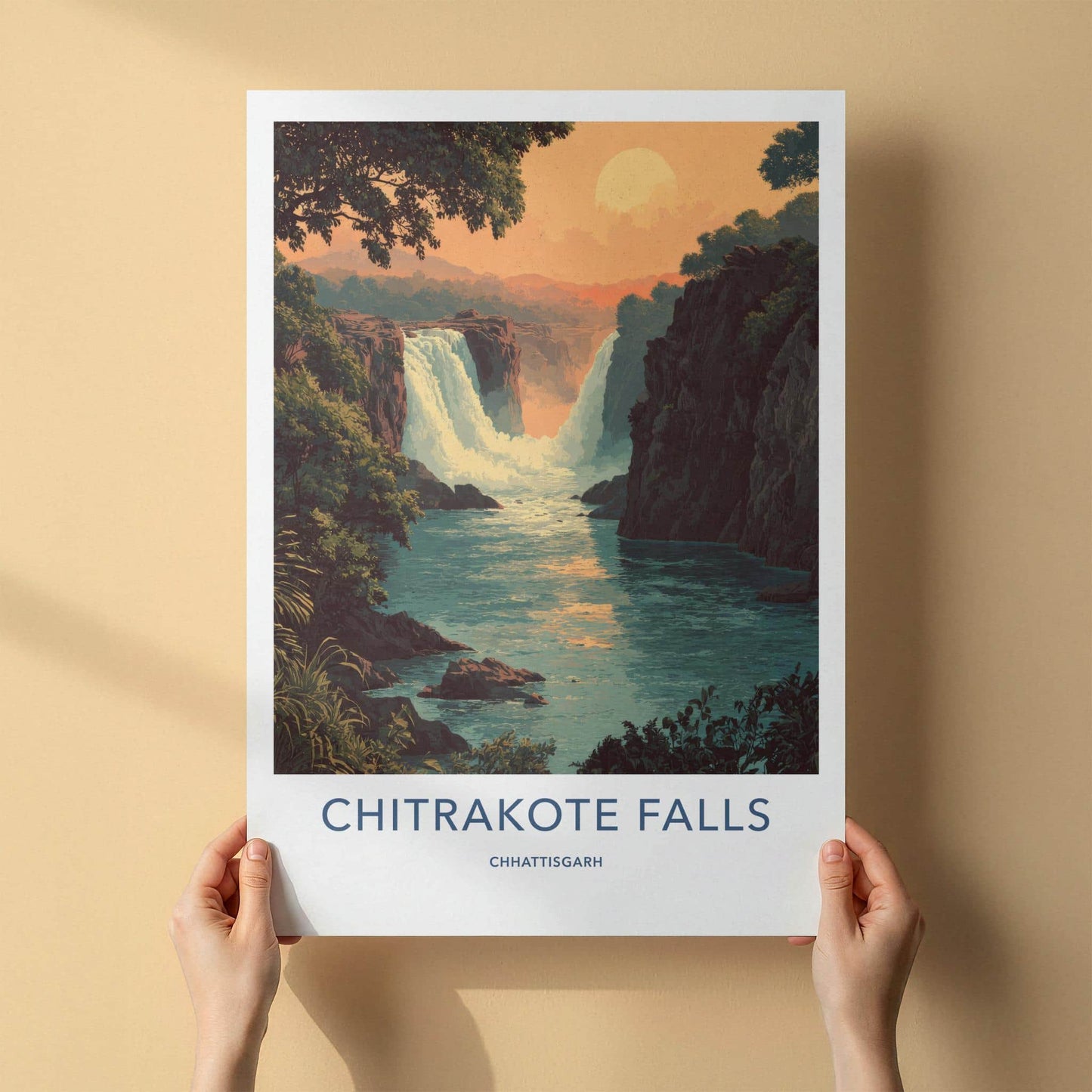 Chitrakote Falls Poster - India Scenic Art - Chhattisgarh Golden Sunset Falls Wall Decor