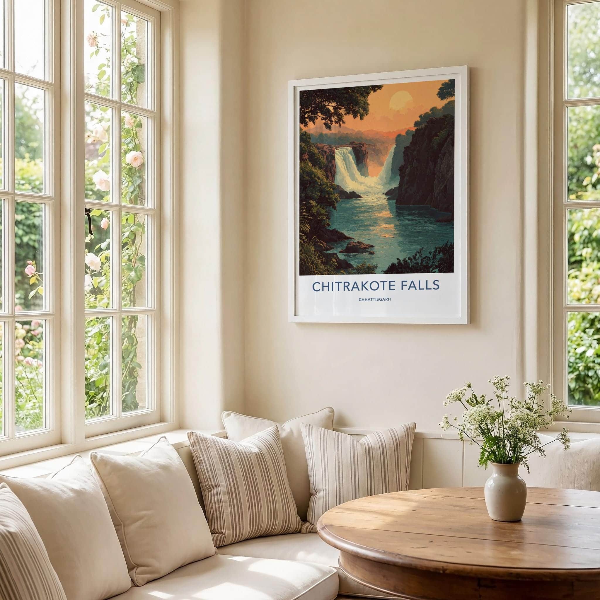 Chitrakote Falls Poster - India Scenic Art - Chhattisgarh Golden Sunset Falls Wall Decor
