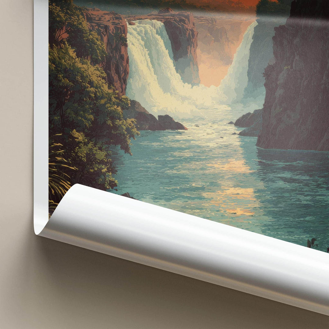 Chitrakote Falls Poster - India Scenic Art - Chhattisgarh Golden Sunset Falls Wall Decor