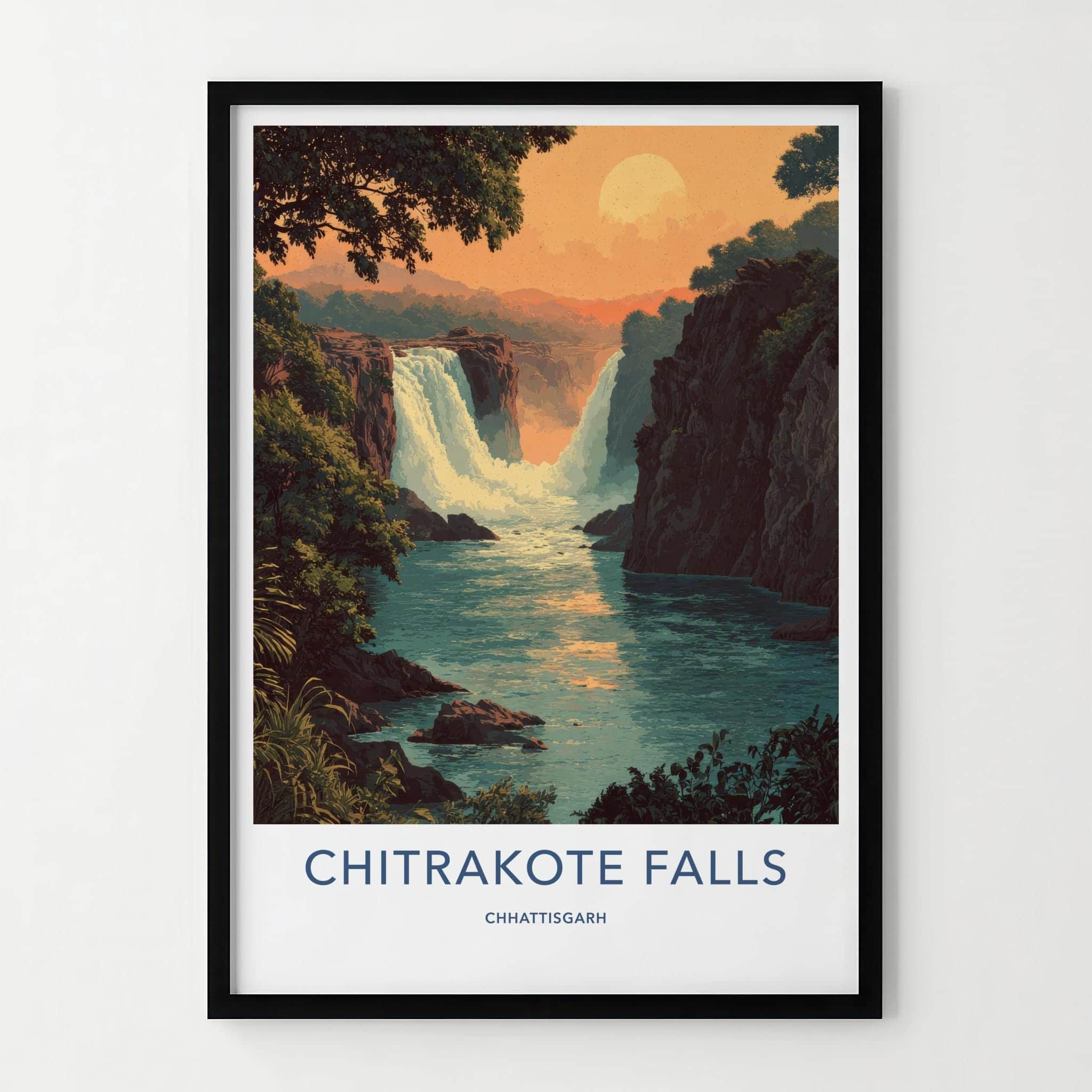 Chitrakote Falls Poster - India Scenic Art - Chhattisgarh Golden Sunset Falls Wall Decor