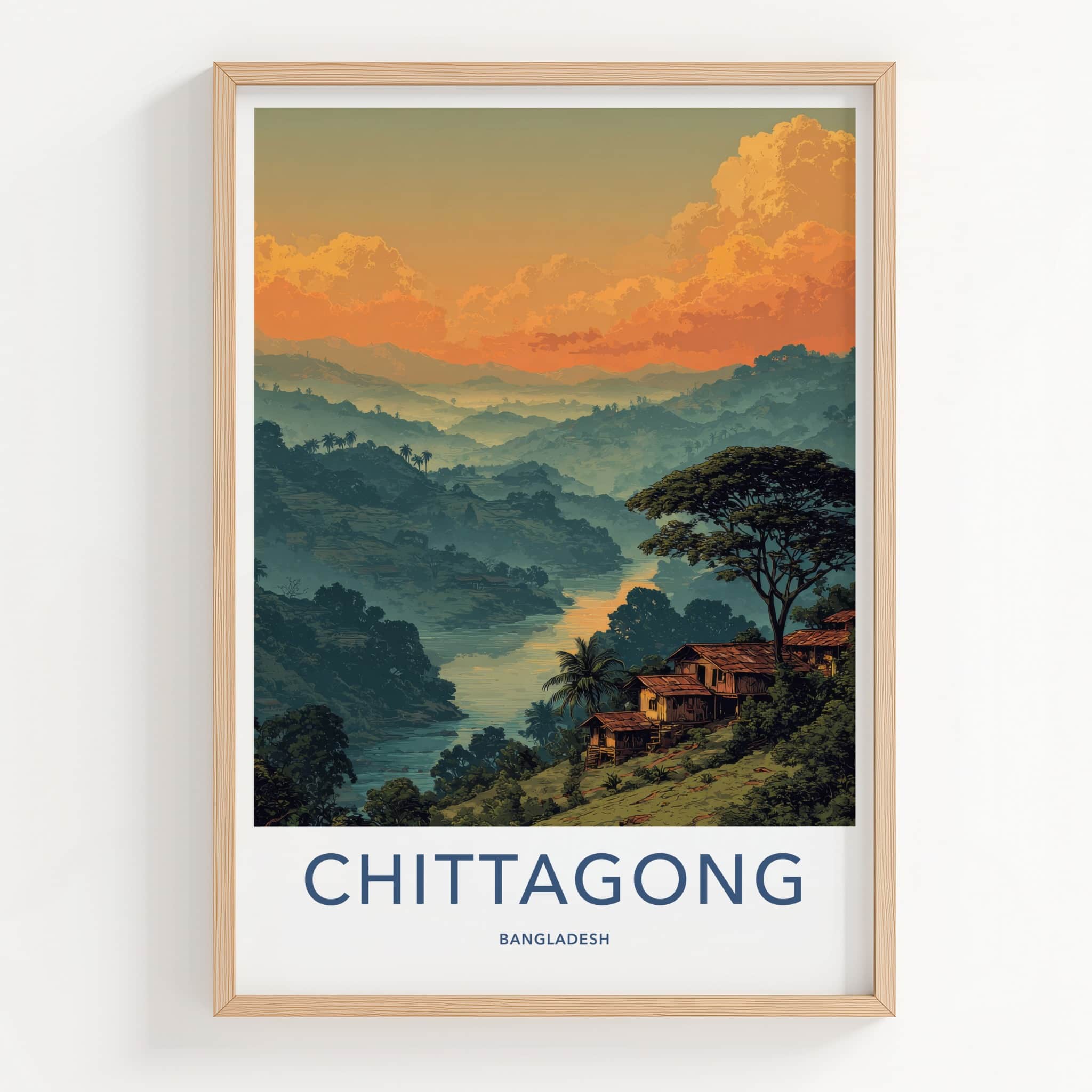 Chittagong Poster - Bangladesh Travel Print - River Valley Huts Gallery Art