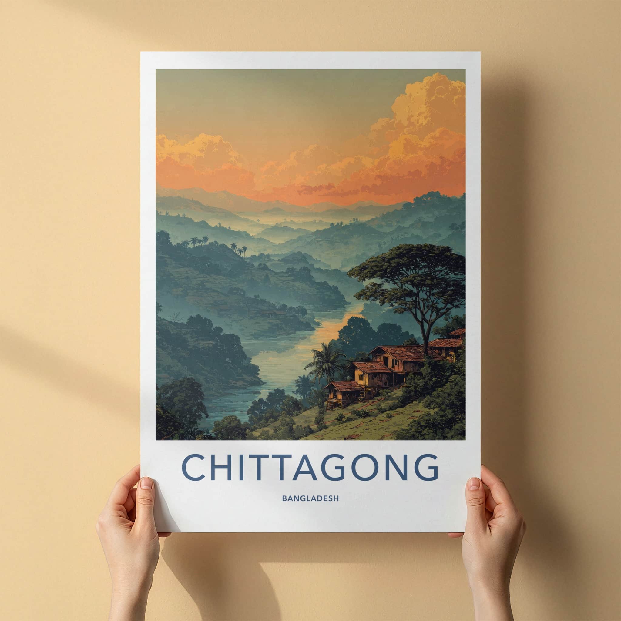 Chittagong Poster - Bangladesh Travel Print - River Valley Huts Gallery Art