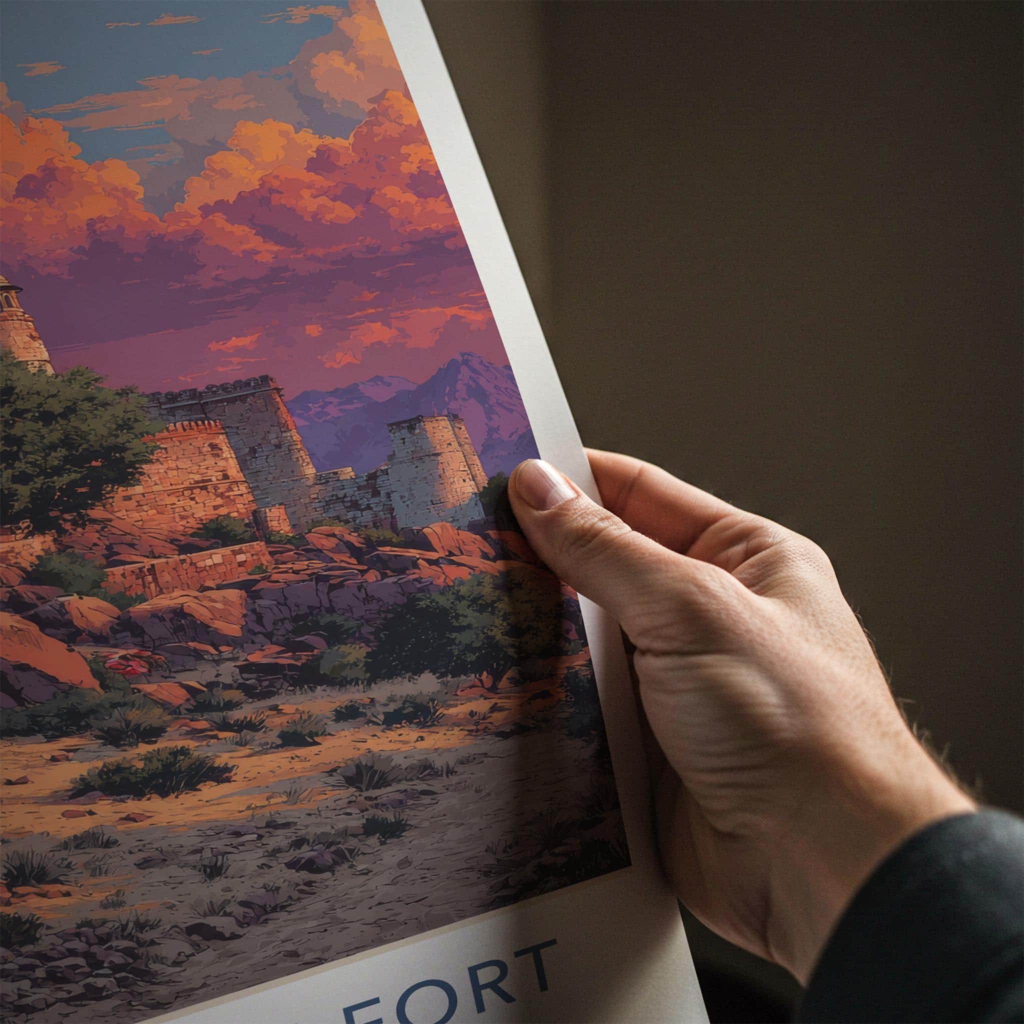 Chittorgarh Fort Poster - India Wall Art - Rajasthan Red sky fort Gift
