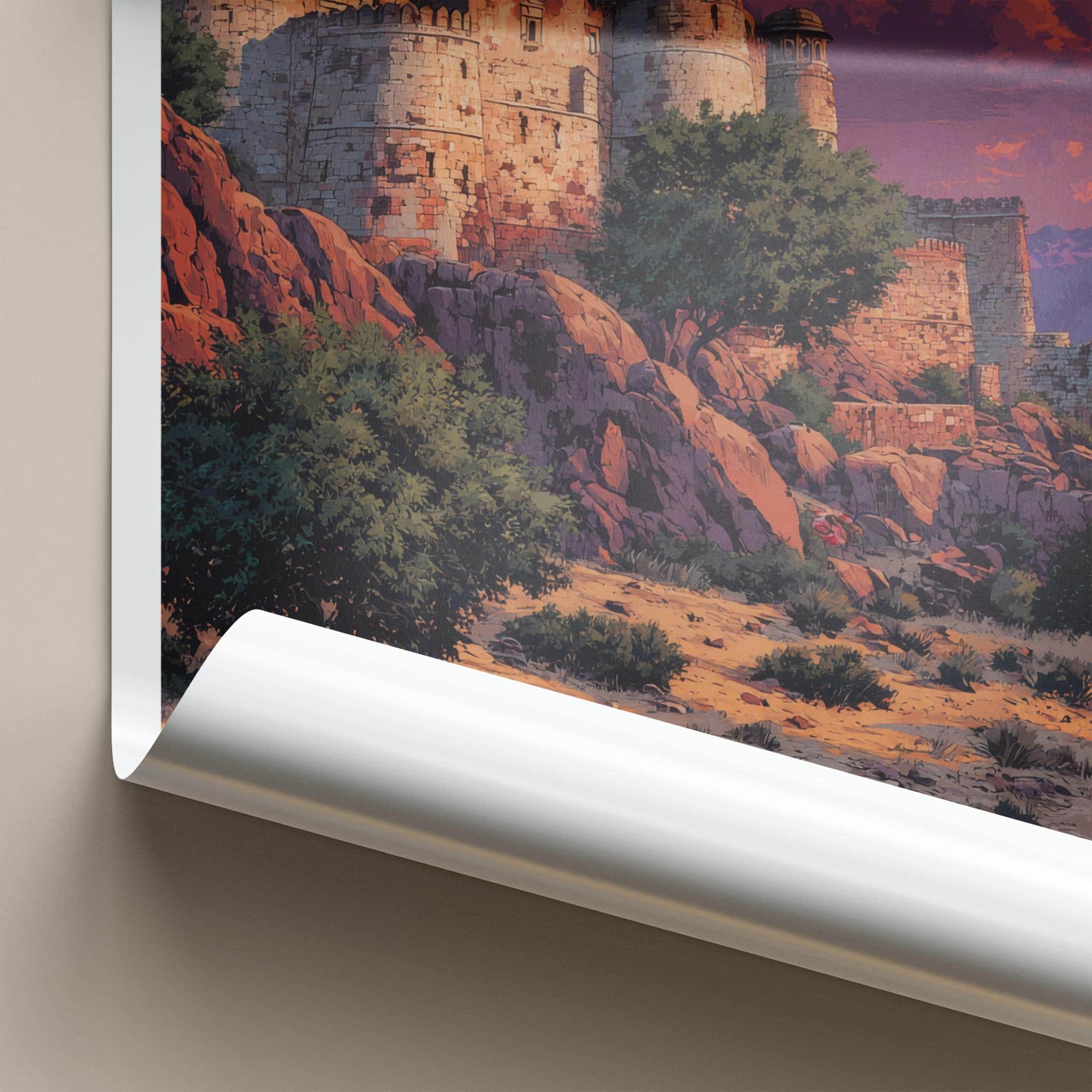 Chittorgarh Fort Poster - India Wall Art - Rajasthan Red sky fort Gift