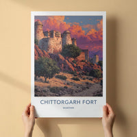 Chittorgarh Fort Poster - India Wall Art - Rajasthan Red sky fort Gift