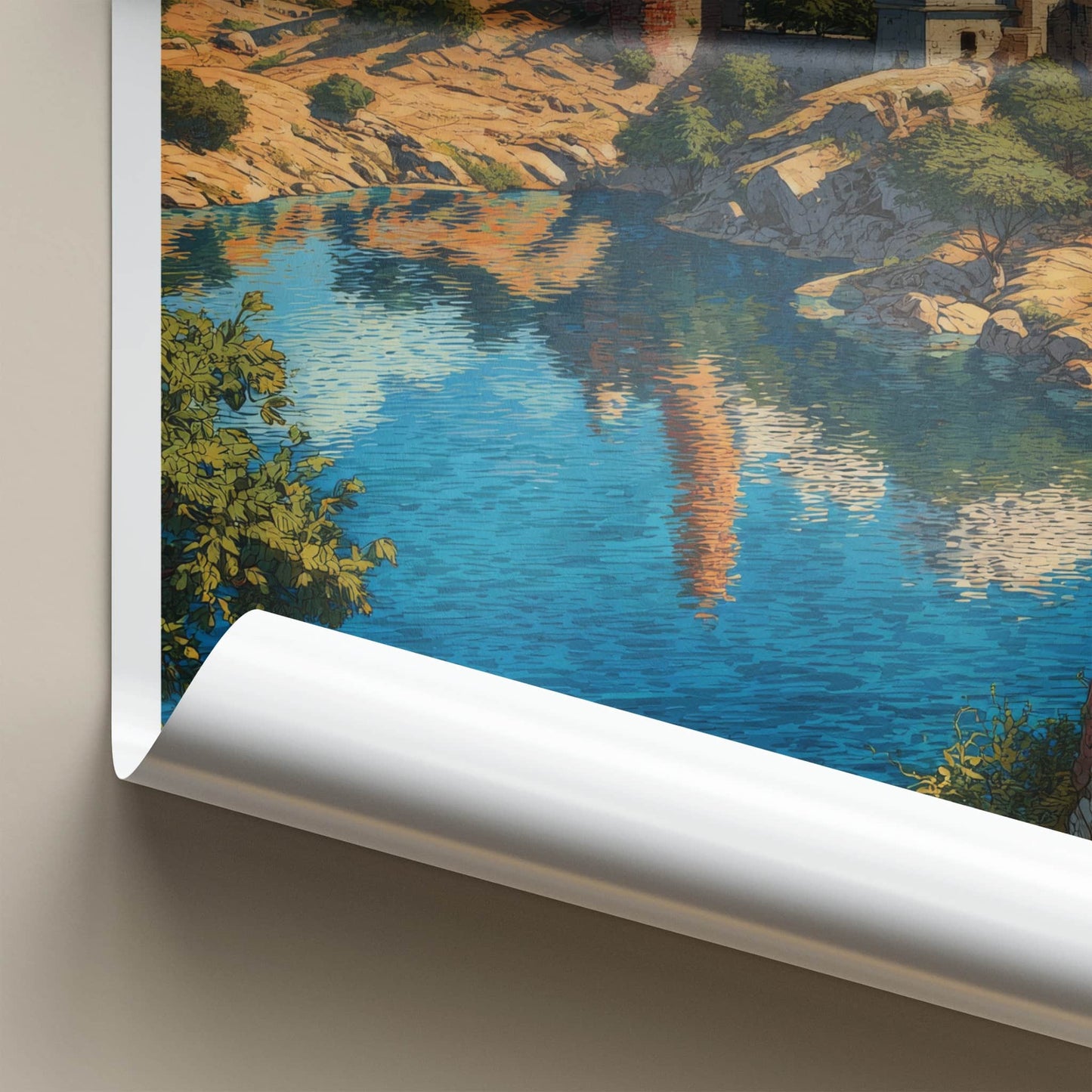 Chittorgarh Poster - India Rajasthan Fort Lake Reflection Lounge Decor