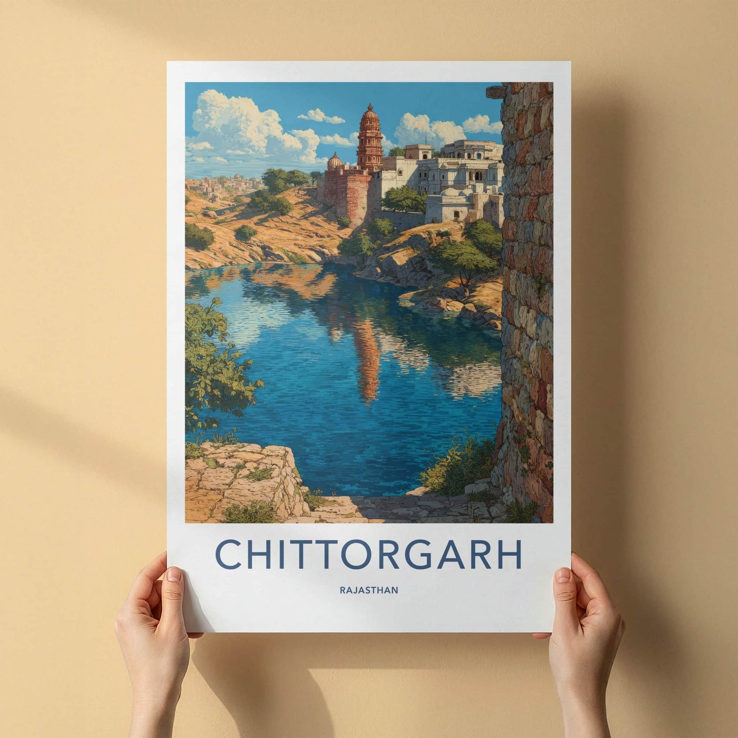 Chittorgarh Poster - India Rajasthan Fort Lake Reflection Lounge Decor