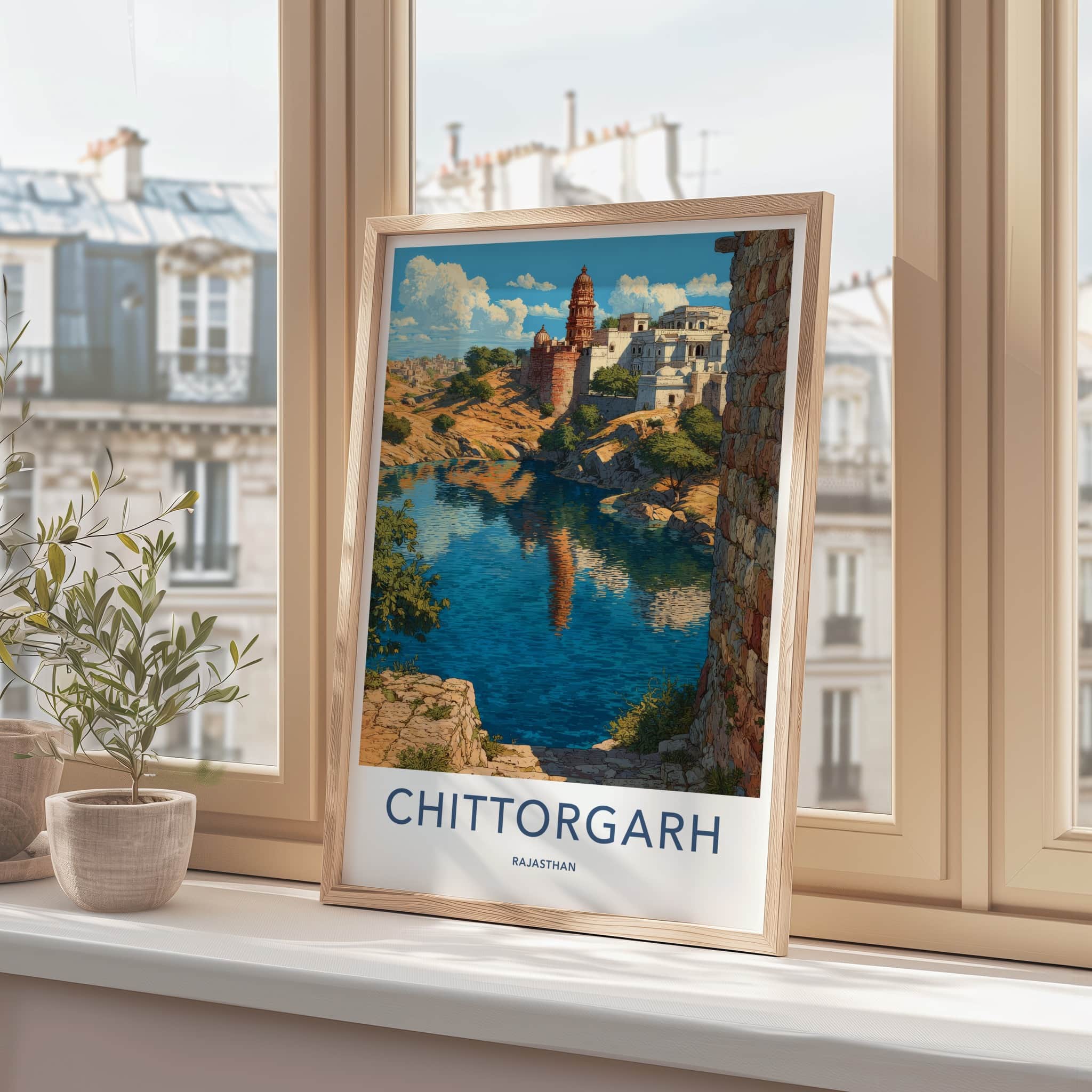 Chittorgarh Poster - India Rajasthan Fort Lake Reflection Lounge Decor