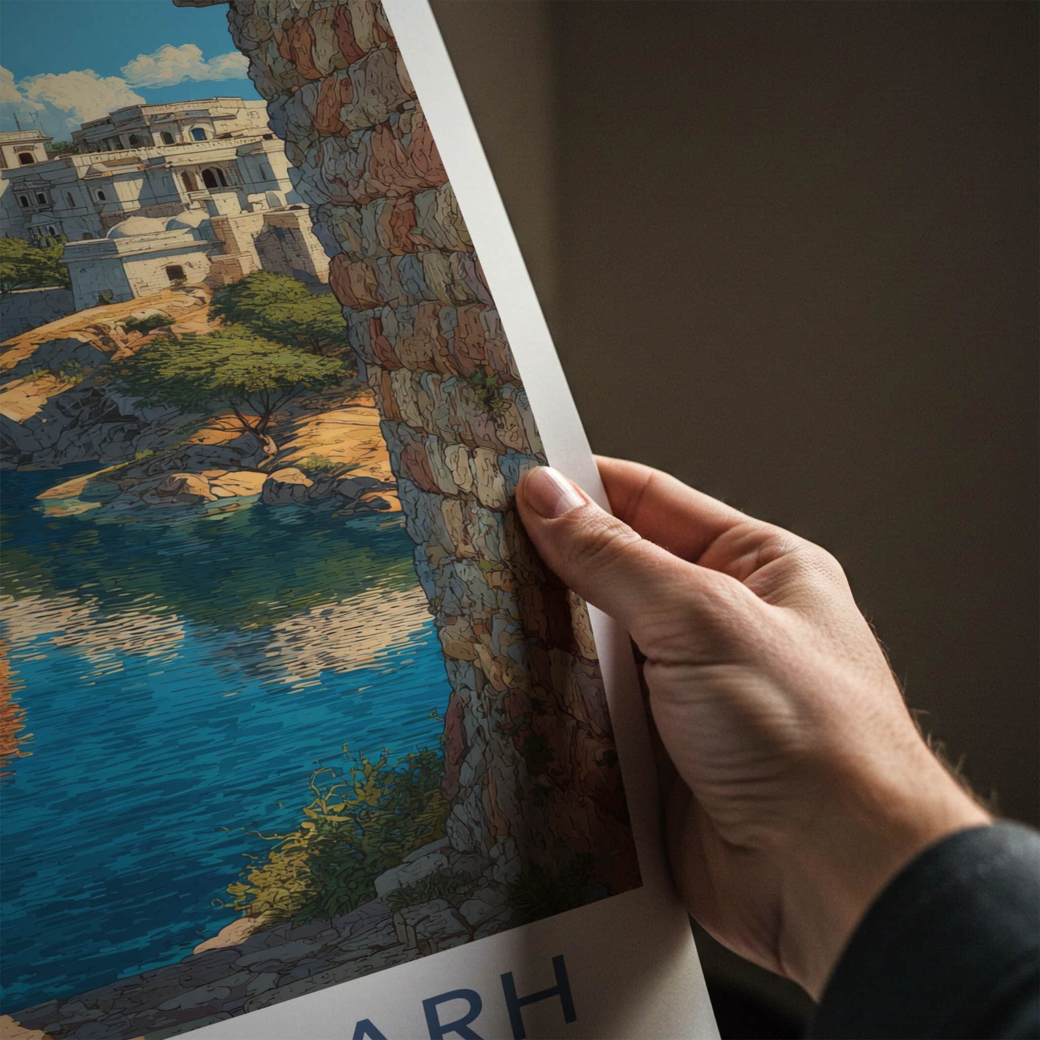 Chittorgarh Poster - India Rajasthan Fort Lake Reflection Lounge Decor