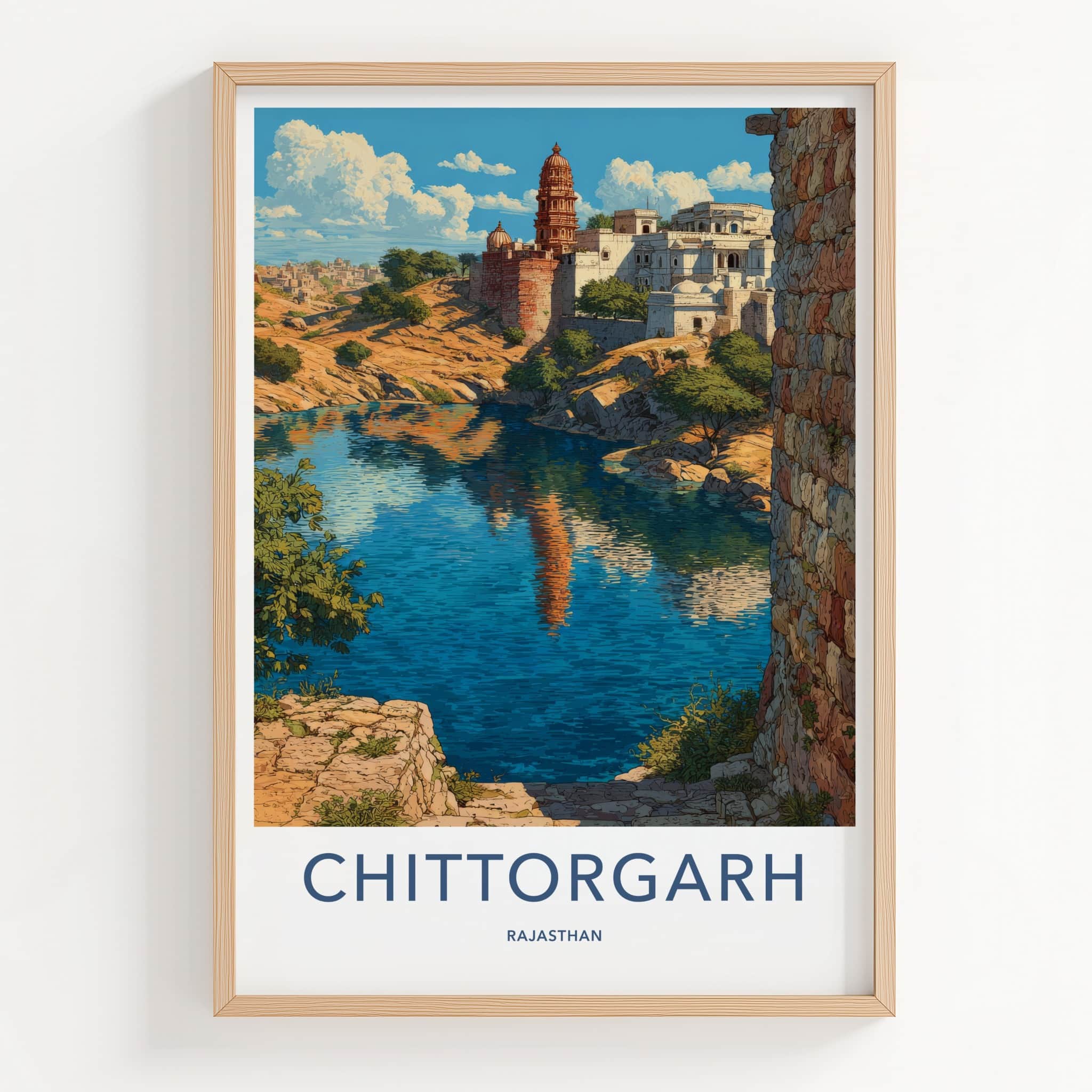 Chittorgarh Poster - India Rajasthan Fort Lake Reflection Lounge Decor
