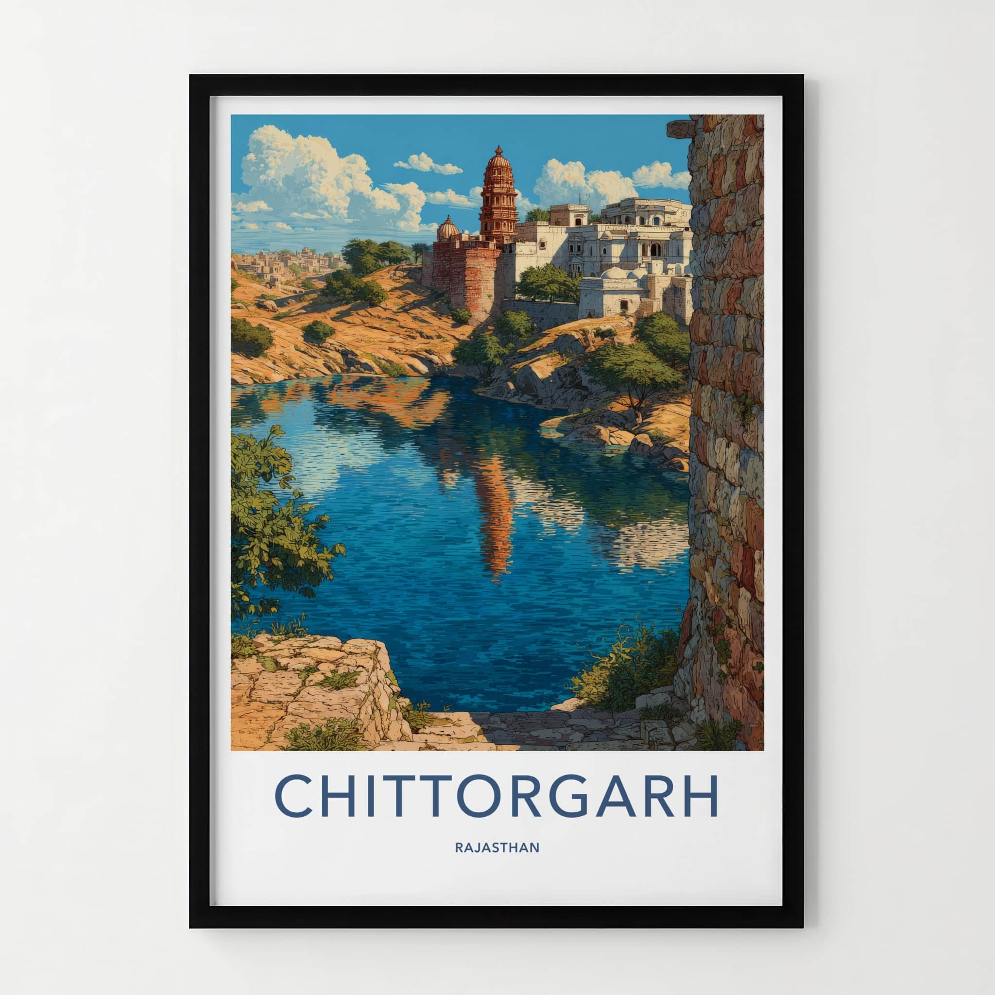 Chittorgarh Poster - India Rajasthan Fort Lake Reflection Lounge Decor