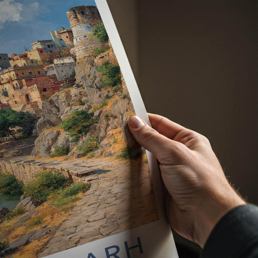Chittorgarh Poster - India Travel Art - Rajasthan Hillside River Home Decor