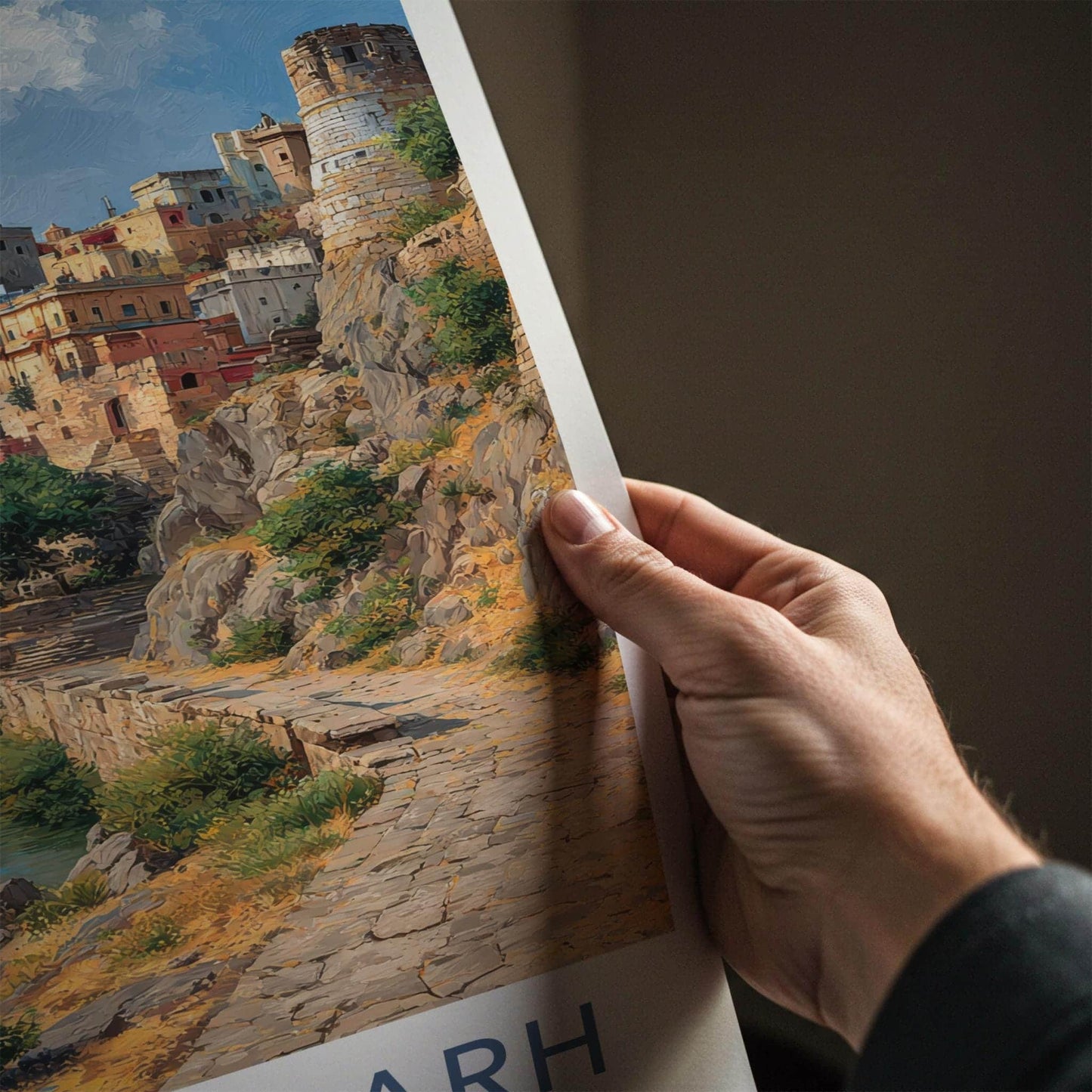 Chittorgarh Poster - India Travel Art - Rajasthan Hillside River Home Decor