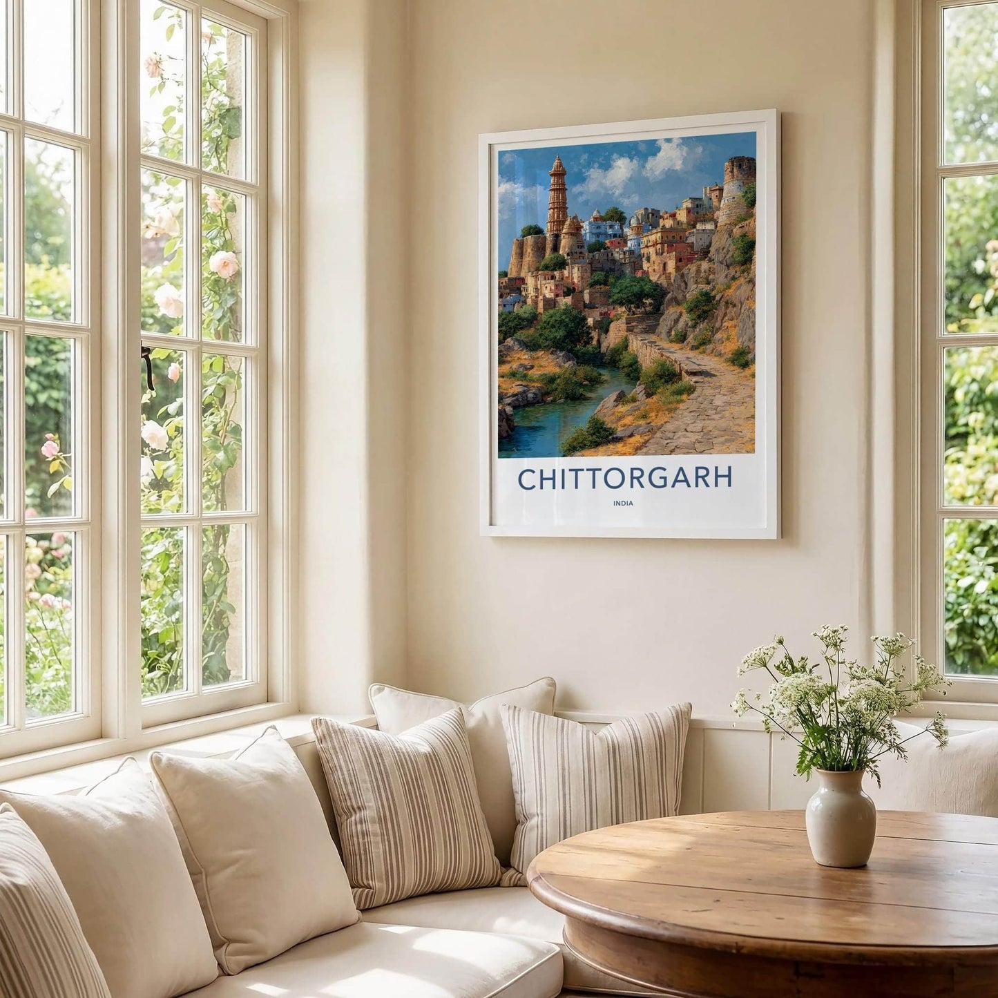 Chittorgarh Poster - India Travel Art - Rajasthan Hillside River Home Decor