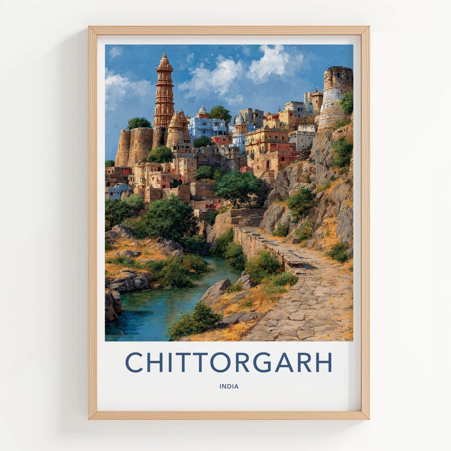 Chittorgarh Poster - India Travel Art - Rajasthan Hillside River Home Decor