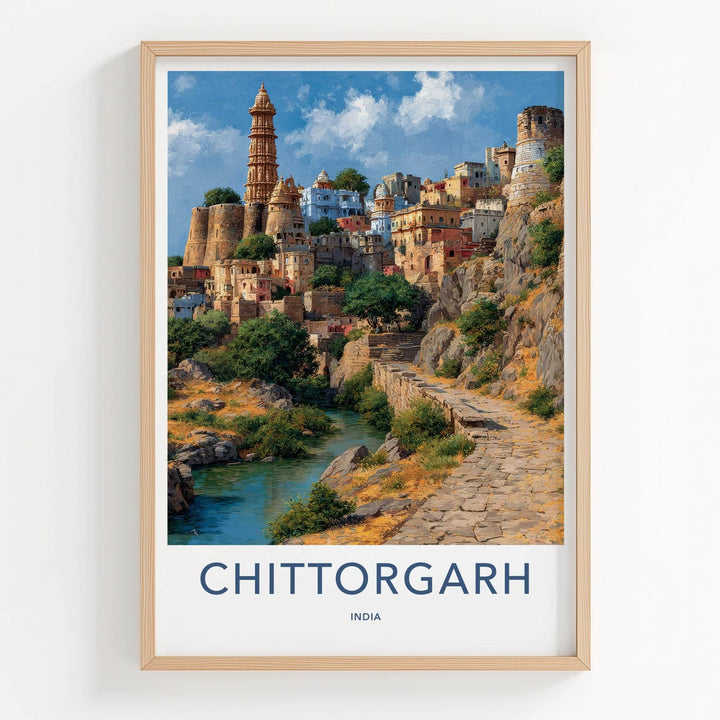 Chittorgarh Poster - India Travel Art - Rajasthan Hillside River Home Decor