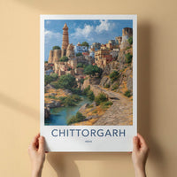 Chittorgarh Poster - India Travel Art - Rajasthan Hillside River Home Decor