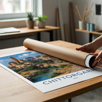 Chittorgarh Poster - India Travel Art - Rajasthan Hillside River Home Decor