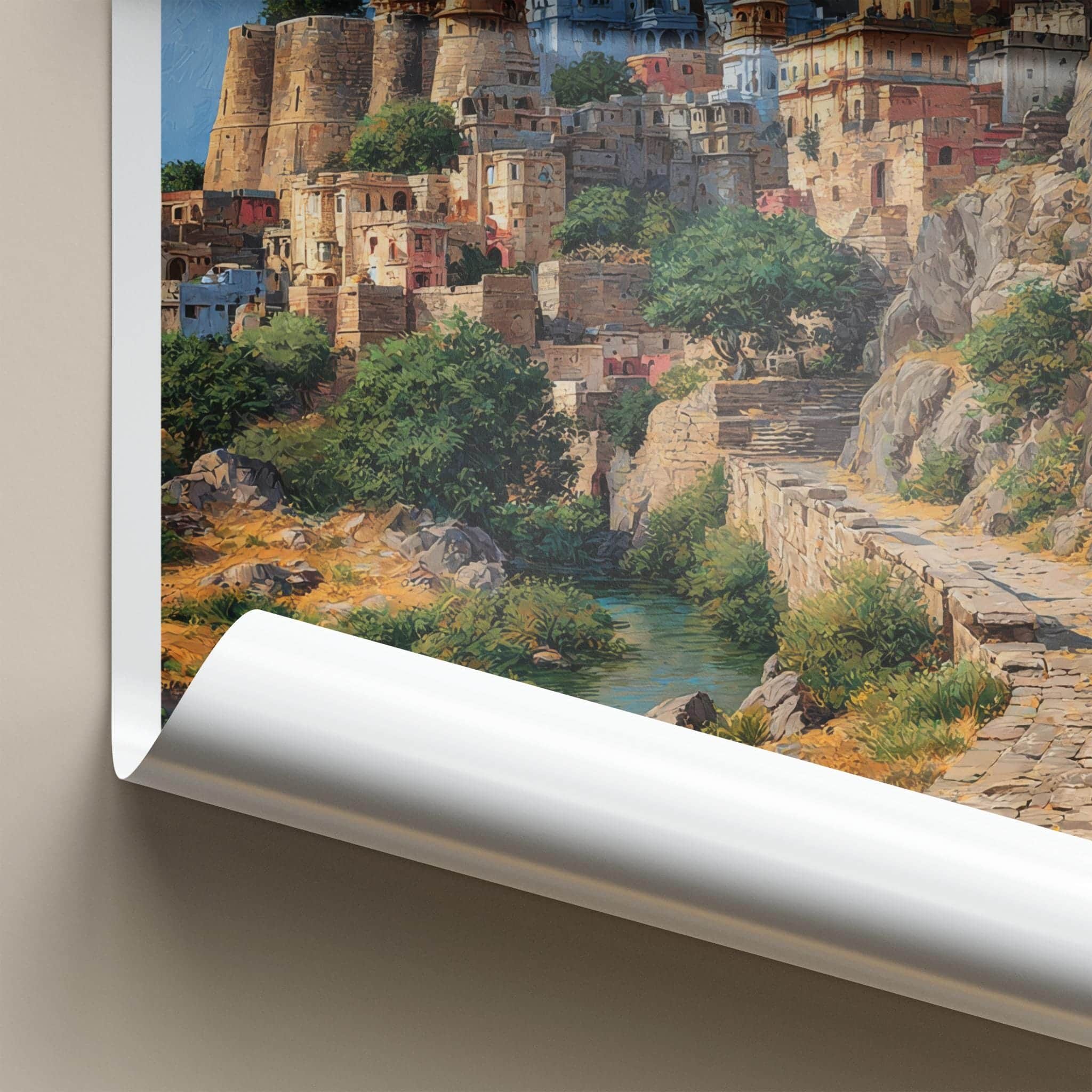 Chittorgarh Poster - India Travel Art - Rajasthan Hillside River Home Decor