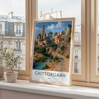 Chittorgarh Poster - India Travel Art - Rajasthan Hillside River Home Decor