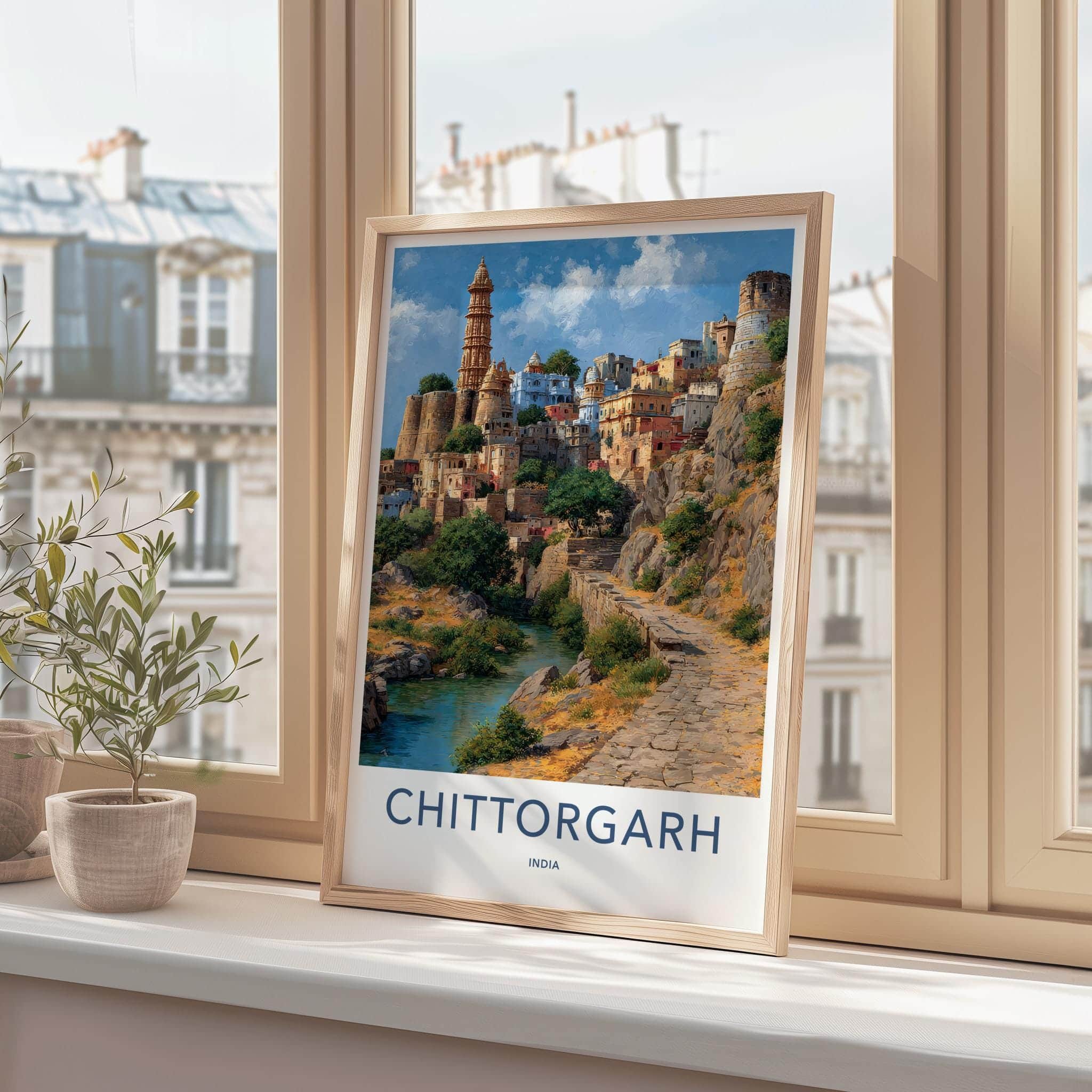 Chittorgarh Poster - India Travel Art - Rajasthan Hillside River Home Decor