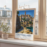 Chittorgarh Poster - India Travel Art - Rajasthan Historic Hillside Home Decor