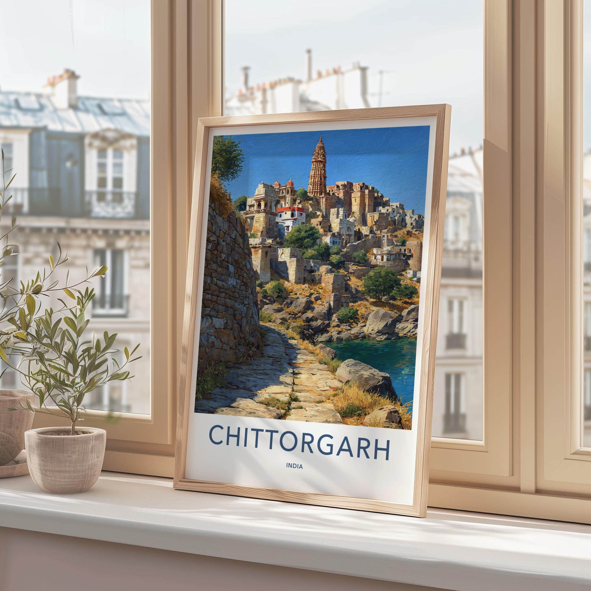 Chittorgarh Poster - India Travel Art - Rajasthan Historic Hillside Home Decor