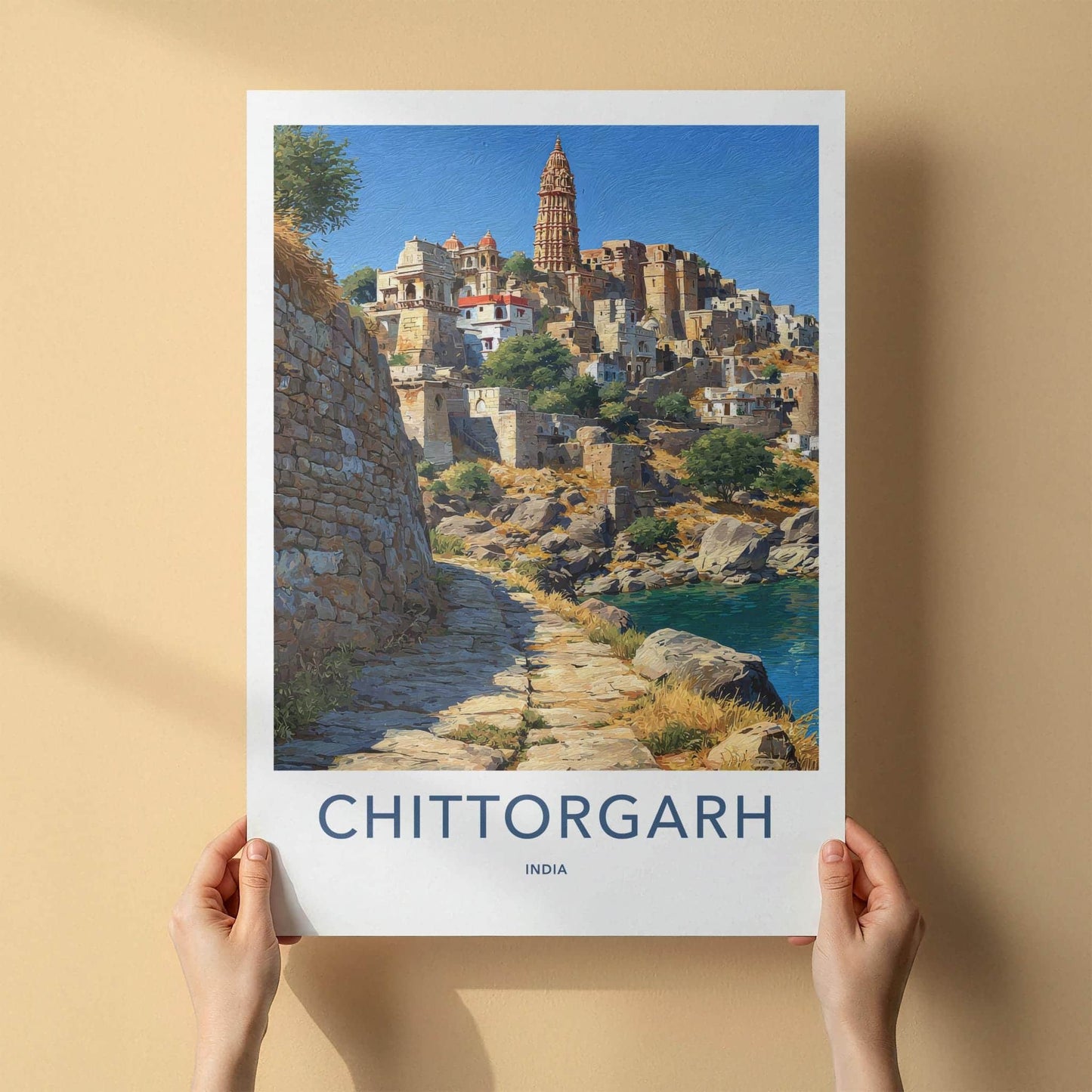 Chittorgarh Poster - India Travel Art - Rajasthan Historic Hillside Home Decor