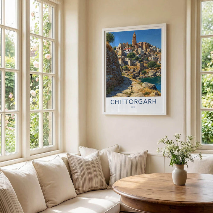 Chittorgarh Poster - India Travel Art - Rajasthan Historic Hillside Home Decor